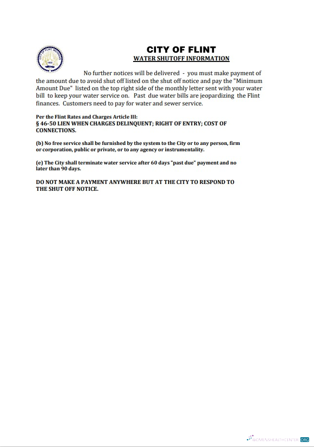 download USA City of Flint Michigan water utility bill shutoff notice, Word and PDF template, version 2 PDF template